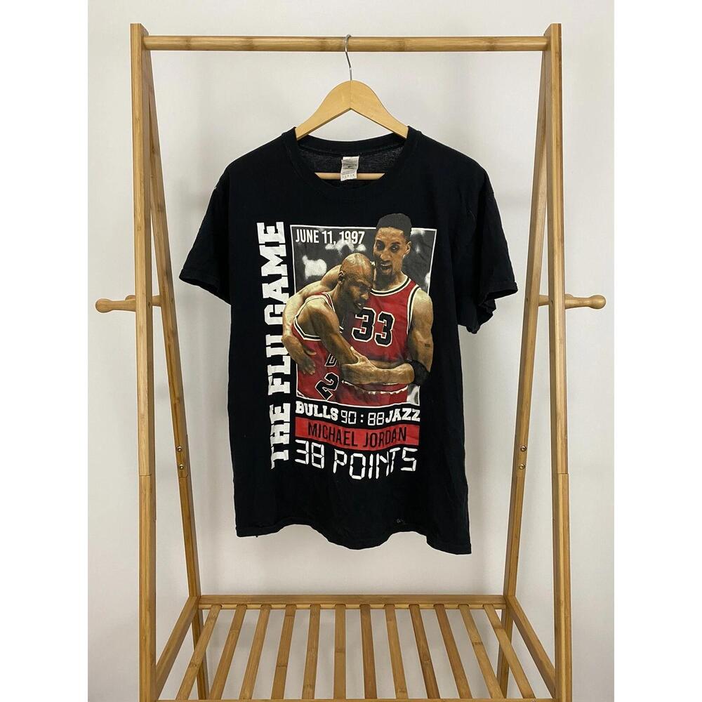 Vtg Michael Jordan Scottie Pippen The Flu Game Rap Tee Chicago Bulls T-Shirt L